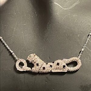Silver Pavé Panther Pendant Necklace - White Crystal